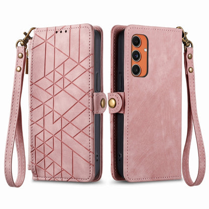 Geometric Zipper Wallet Side Buckle Leather Phone Case