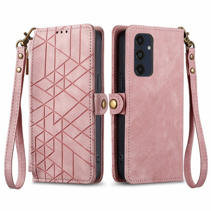 Geometric Zipper Wallet Side Buckle Leather Phone Case