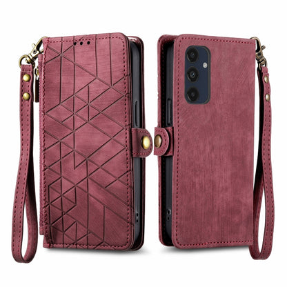 Geometric Zipper Wallet Side Buckle Leather Phone Case