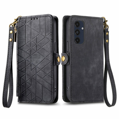 Geometric Zipper Wallet Side Buckle Leather Phone Case