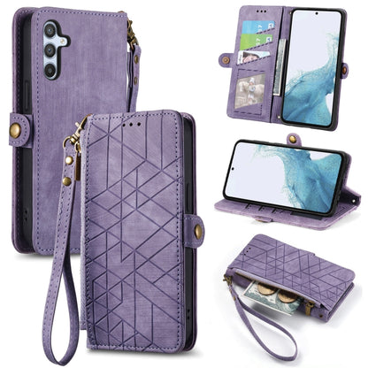 Geometric Zipper Wallet Side Buckle Leather Phone Case