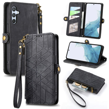 Geometric Zipper Wallet Side Buckle Leather Phone Case