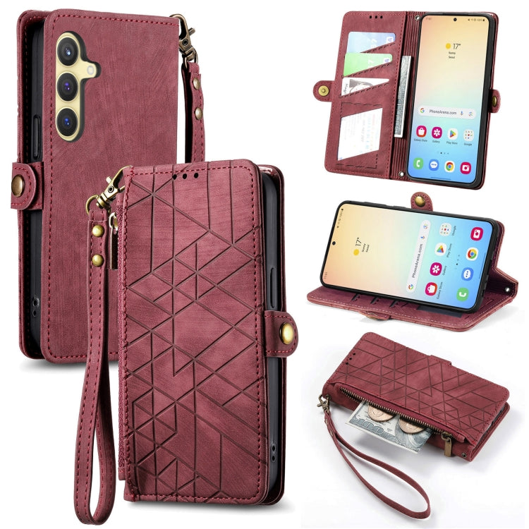 Geometric Zipper Wallet Side Buckle Leather Phone Case