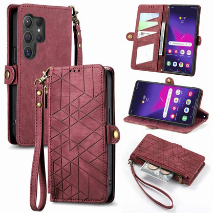 Geometric Zipper Wallet Side Buckle Leather Phone Case