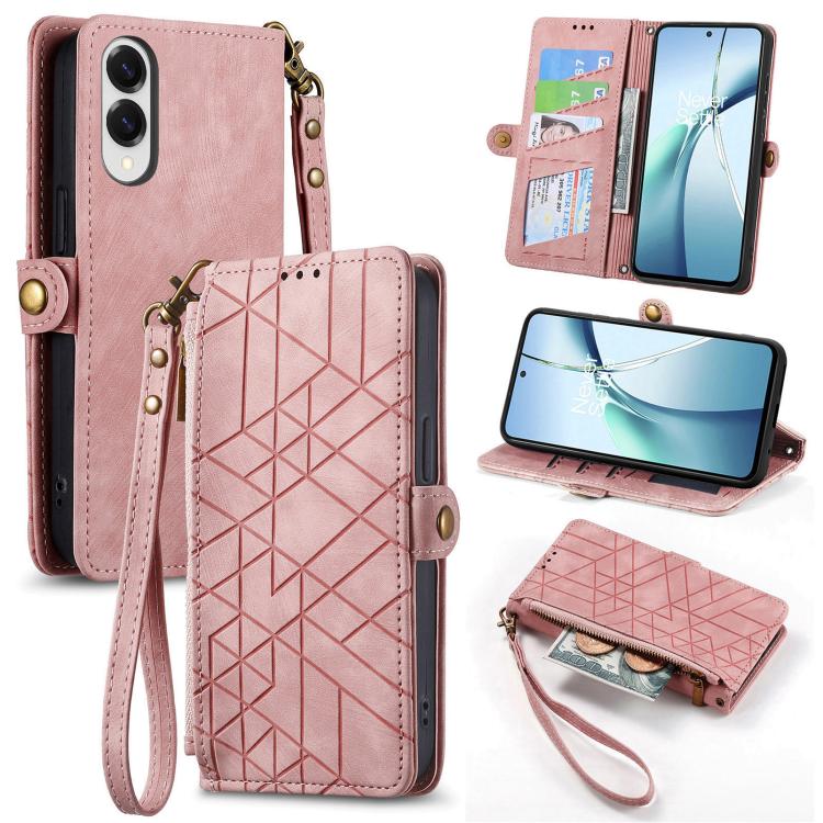 Geometric Zipper Wallet Side Buckle Leather Phone Case