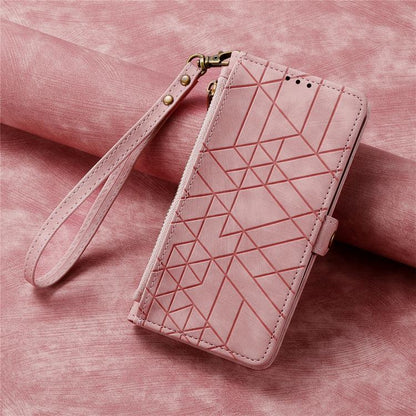 Geometric Zipper Wallet Side Buckle Leather Phone Case