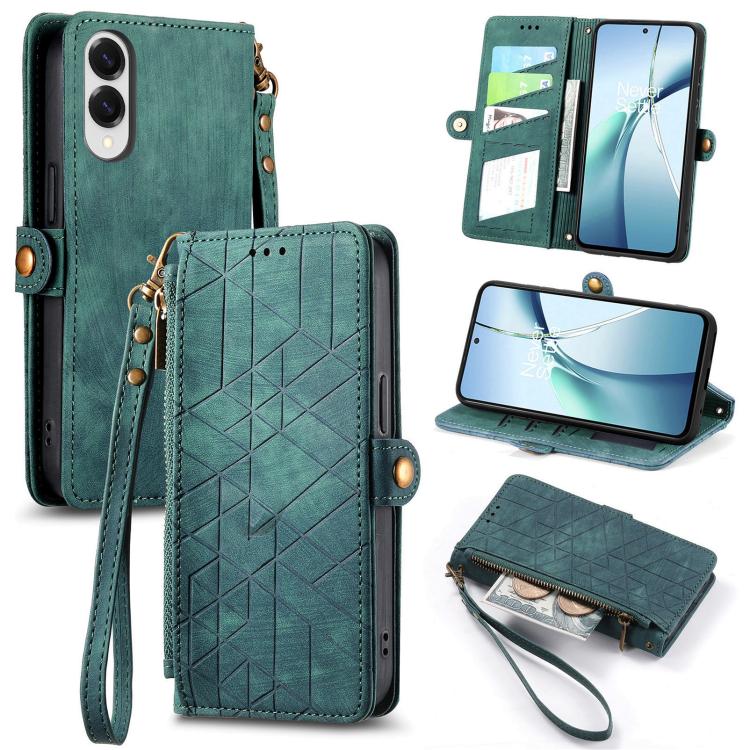 Geometric Zipper Wallet Side Buckle Leather Phone Case