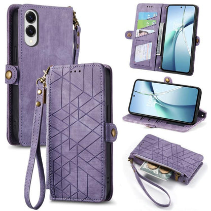 Geometric Zipper Wallet Side Buckle Leather Phone Case