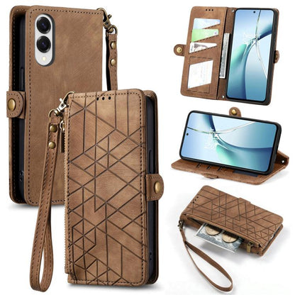 Geometric Zipper Wallet Side Buckle Leather Phone Case