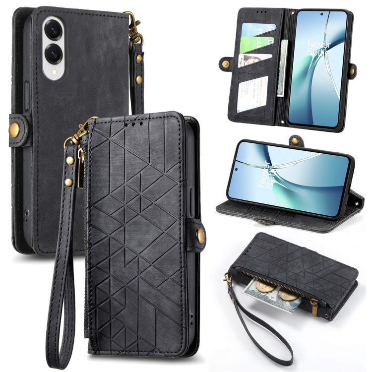 Geometric Zipper Wallet Side Buckle Leather Phone Case