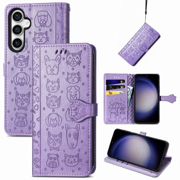Cat and Dog Embossed Leather Phone Case