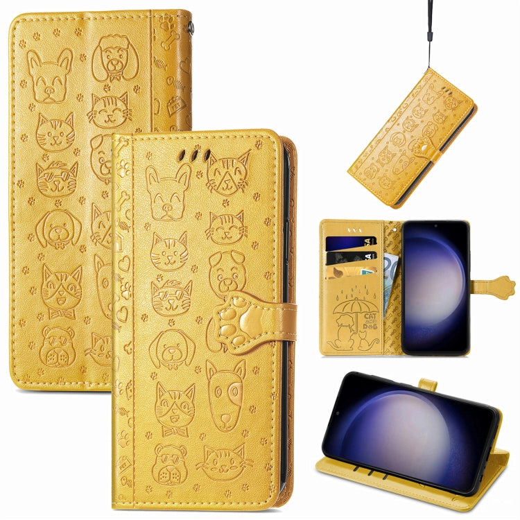 Cat and Dog Embossed Leather Phone Case