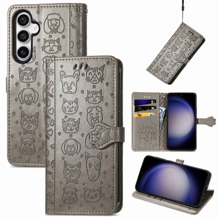 Cat and Dog Embossed Leather Phone Case