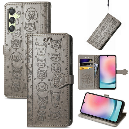 Cat and Dog Embossed Leather Phone Case