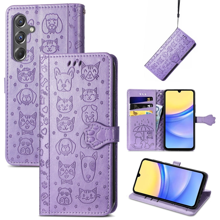 Cat and Dog Embossed Leather Phone Case