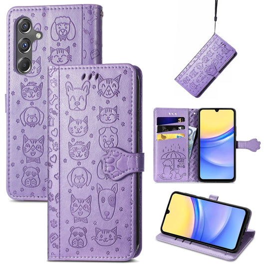 Cat and Dog Embossed Leather Phone Case