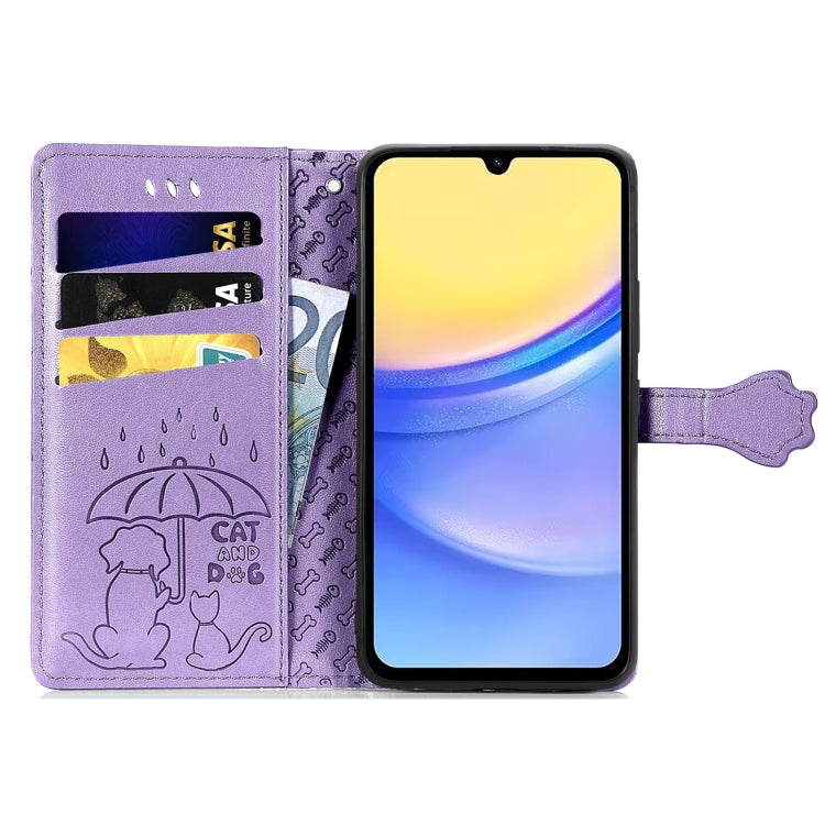 Cat and Dog Embossed Leather Phone Case