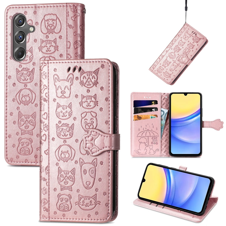Cat and Dog Embossed Leather Phone Case
