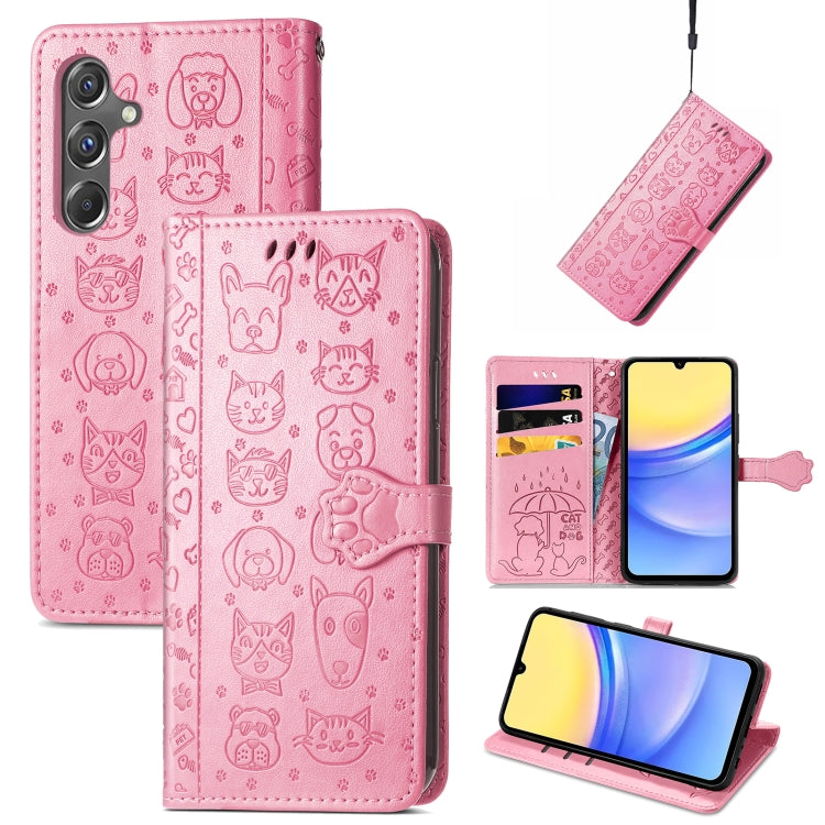 Cat and Dog Embossed Leather Phone Case