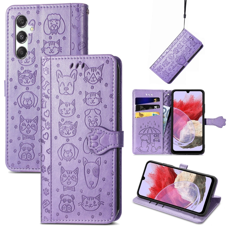 Cat and Dog Embossed Leather Phone Case