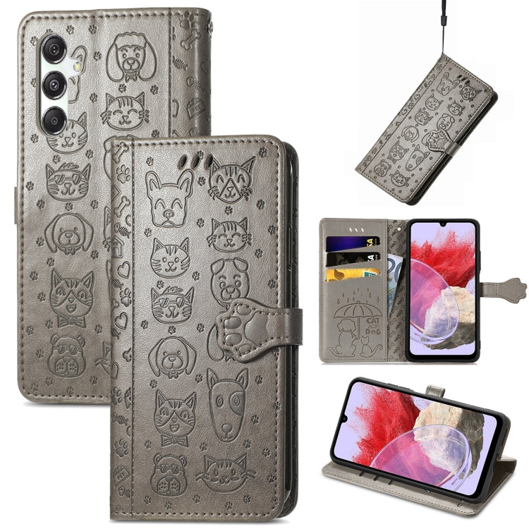 Cat and Dog Embossed Leather Phone Case
