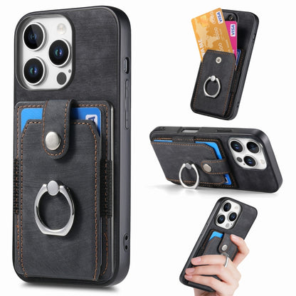 Retro Skin-feel Ring Card Wallet Phone Case