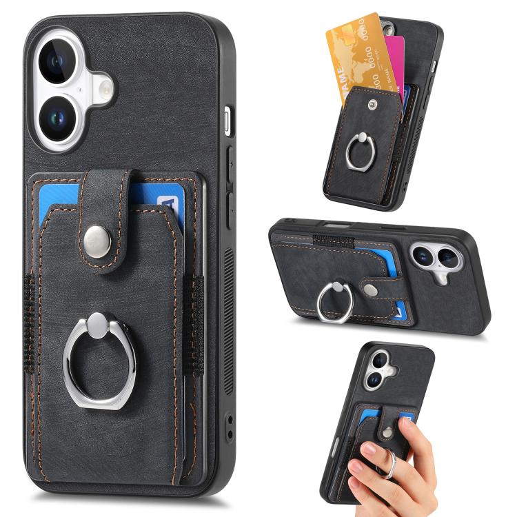 Retro Skin-feel Ring Card Wallet Phone Case