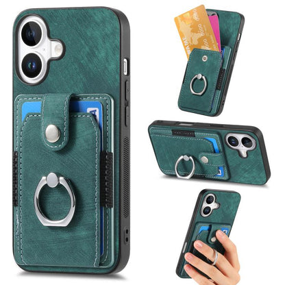 Retro Skin-feel Ring Card Wallet Phone Case