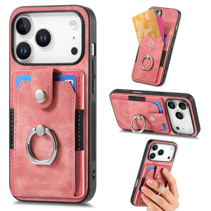 Retro Skin-feel Ring Card Wallet Phone Case