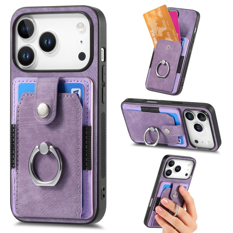 Retro Skin-feel Ring Card Wallet Phone Case