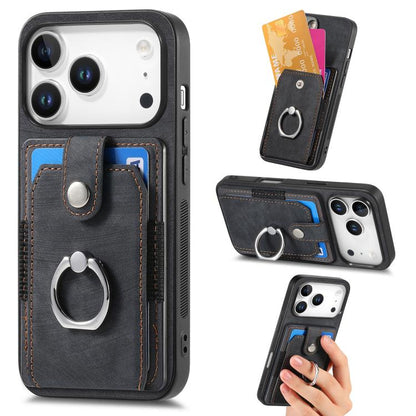 Retro Skin-feel Ring Card Wallet Phone Case