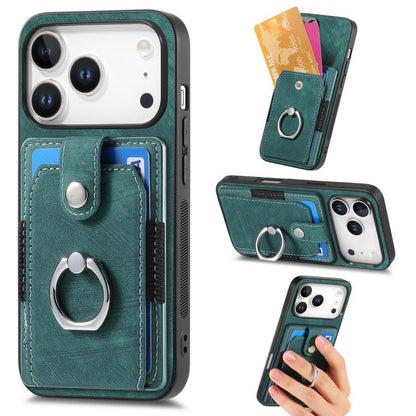 Retro Skin-feel Ring Card Wallet Phone Case