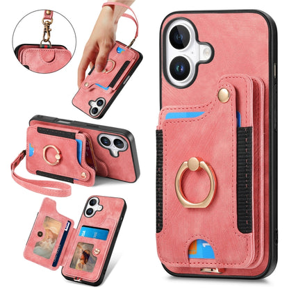 Retro Skin-feel Ring Multi-card Wallet Phone Case