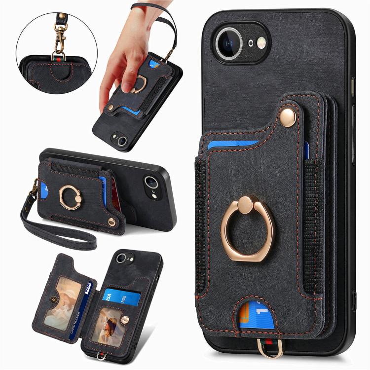 Retro Skin-feel Ring Multi-card Wallet Phone Case
