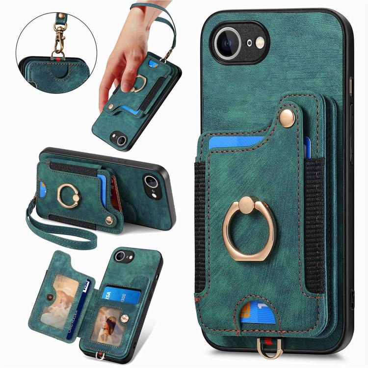 Retro Skin-feel Ring Multi-card Wallet Phone Case