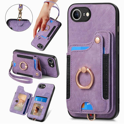 Retro Skin-feel Ring Multi-card Wallet Phone Case