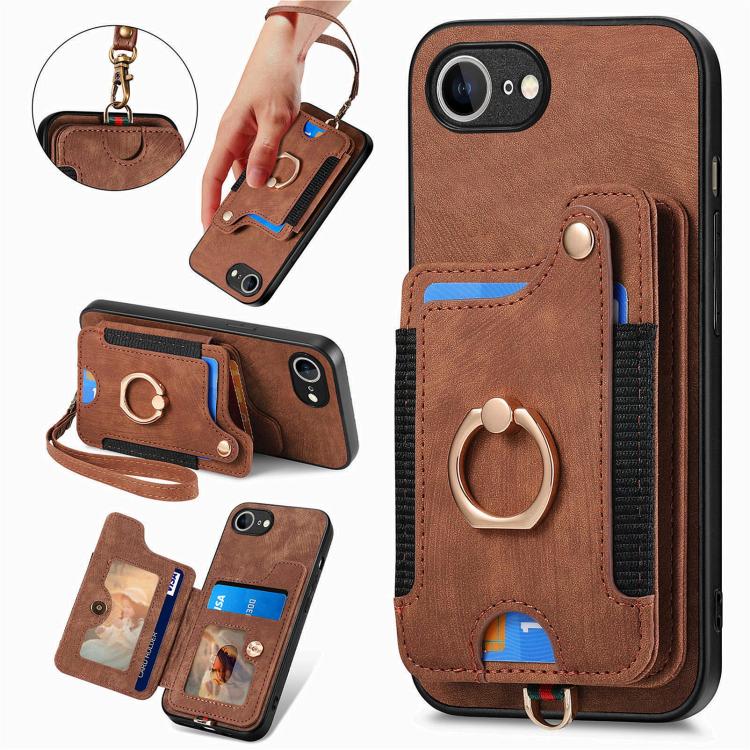 Retro Skin-feel Ring Multi-card Wallet Phone Case