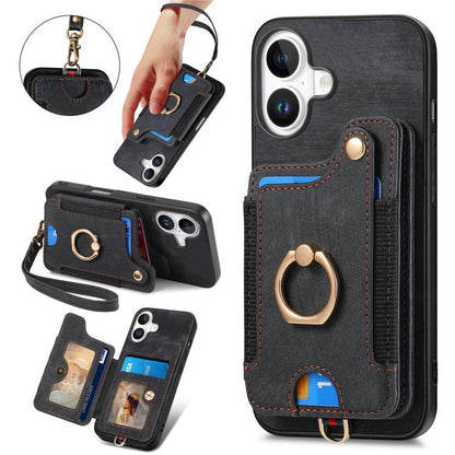 Retro Skin-feel Ring Multi-card Wallet Phone Case