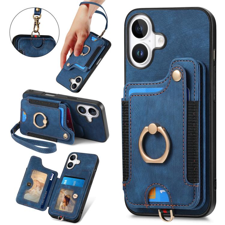 Retro Skin-feel Ring Multi-card Wallet Phone Case
