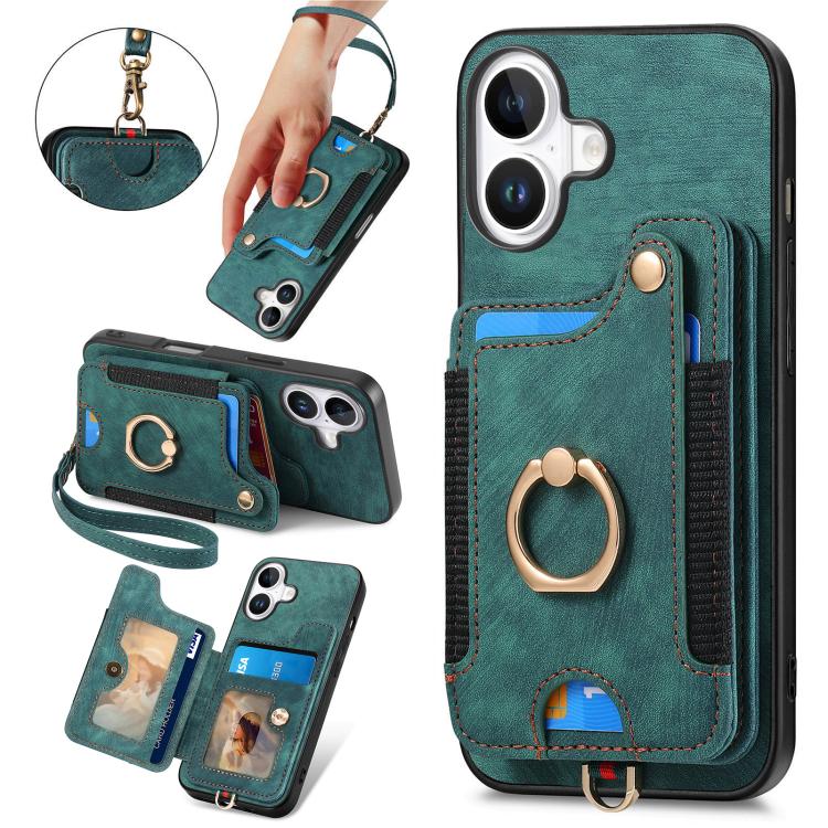 Retro Skin-feel Ring Multi-card Wallet Phone Case