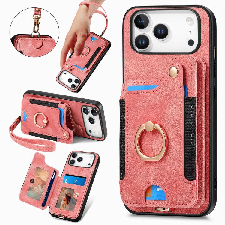 Retro Skin-feel Ring Multi-card Wallet Phone Case
