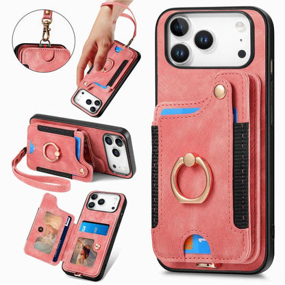 Retro Skin-feel Ring Multi-card Wallet Phone Case
