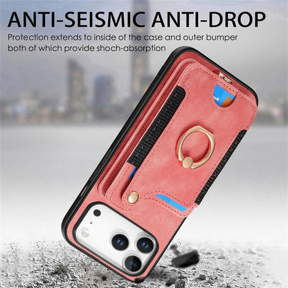 Retro Skin-feel Ring Multi-card Wallet Phone Case