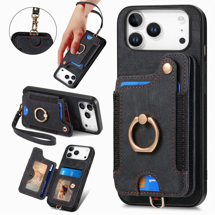 Retro Skin-feel Ring Multi-card Wallet Phone Case