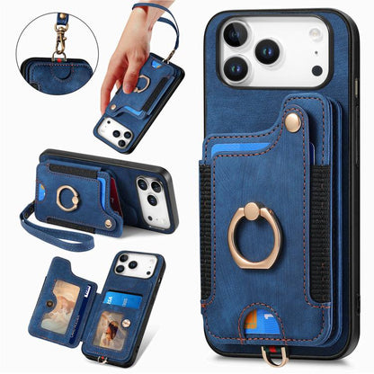 Retro Skin-feel Ring Multi-card Wallet Phone Case