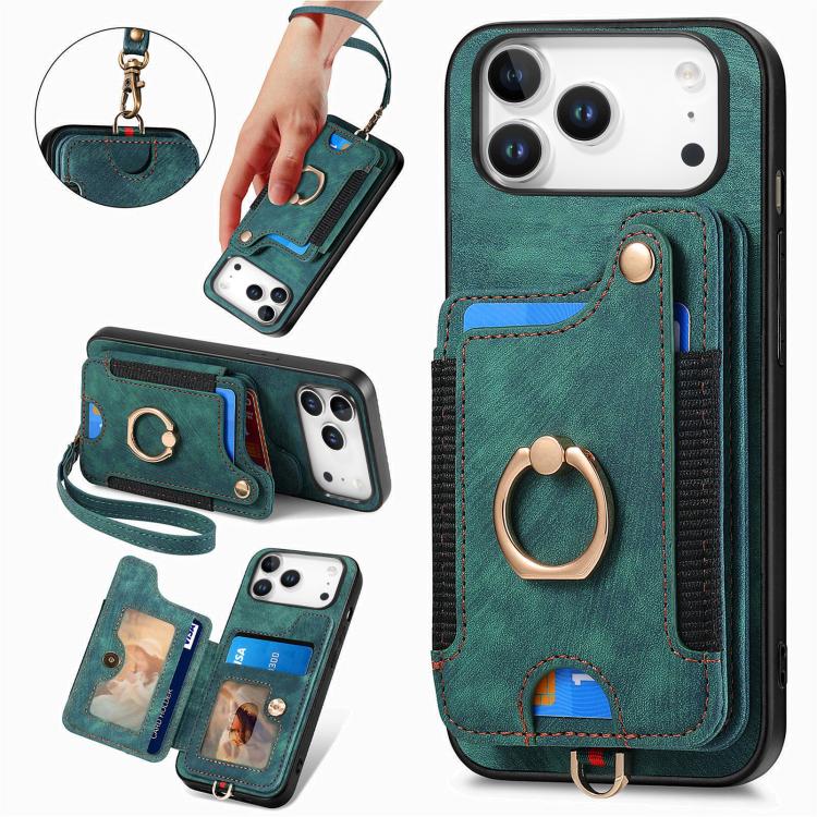 Retro Skin-feel Ring Multi-card Wallet Phone Case