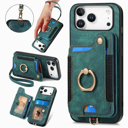 Retro Skin-feel Ring Multi-card Wallet Phone Case