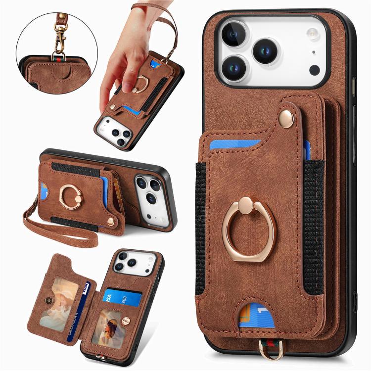 Retro Skin-feel Ring Multi-card Wallet Phone Case