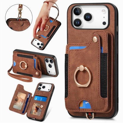 Retro Skin-feel Ring Multi-card Wallet Phone Case