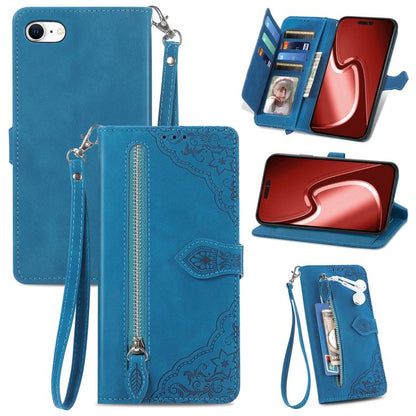 Embossed Flower Zipper Leather Phone Case
